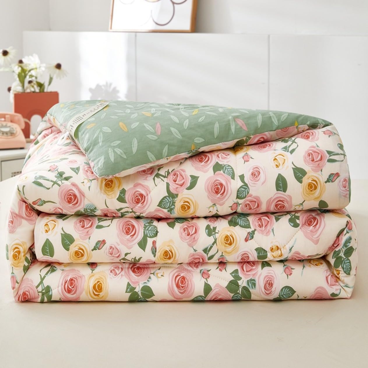 Amazon｜SCTX 肌掛け布団 シングル 花柄 ピンク 180*220cm ブルー